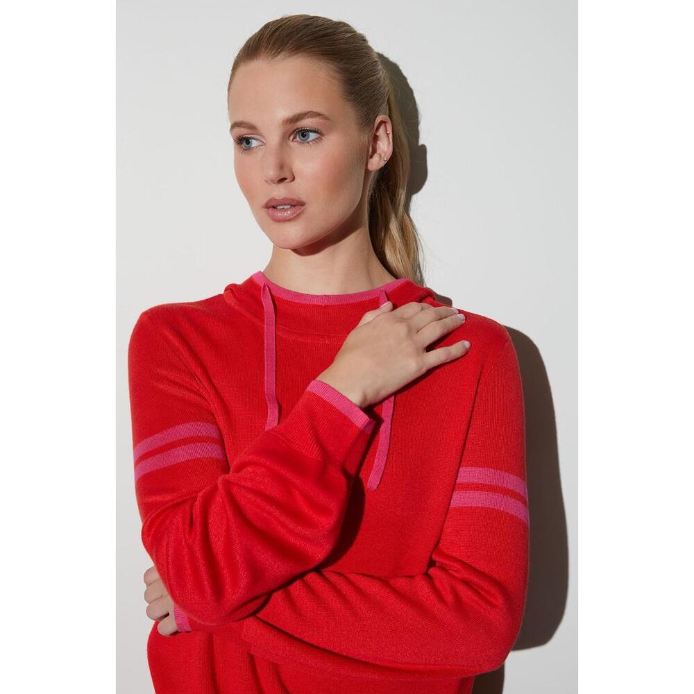 Josie Natori Womens Retreat Pullover Hoodie Sz Small Salsa Red Stretch Knit NWT - Picture 6 of 6